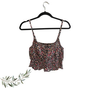 Wild Fable Pink and Black Floral Cropped Smocked Tank Top Size Medium
